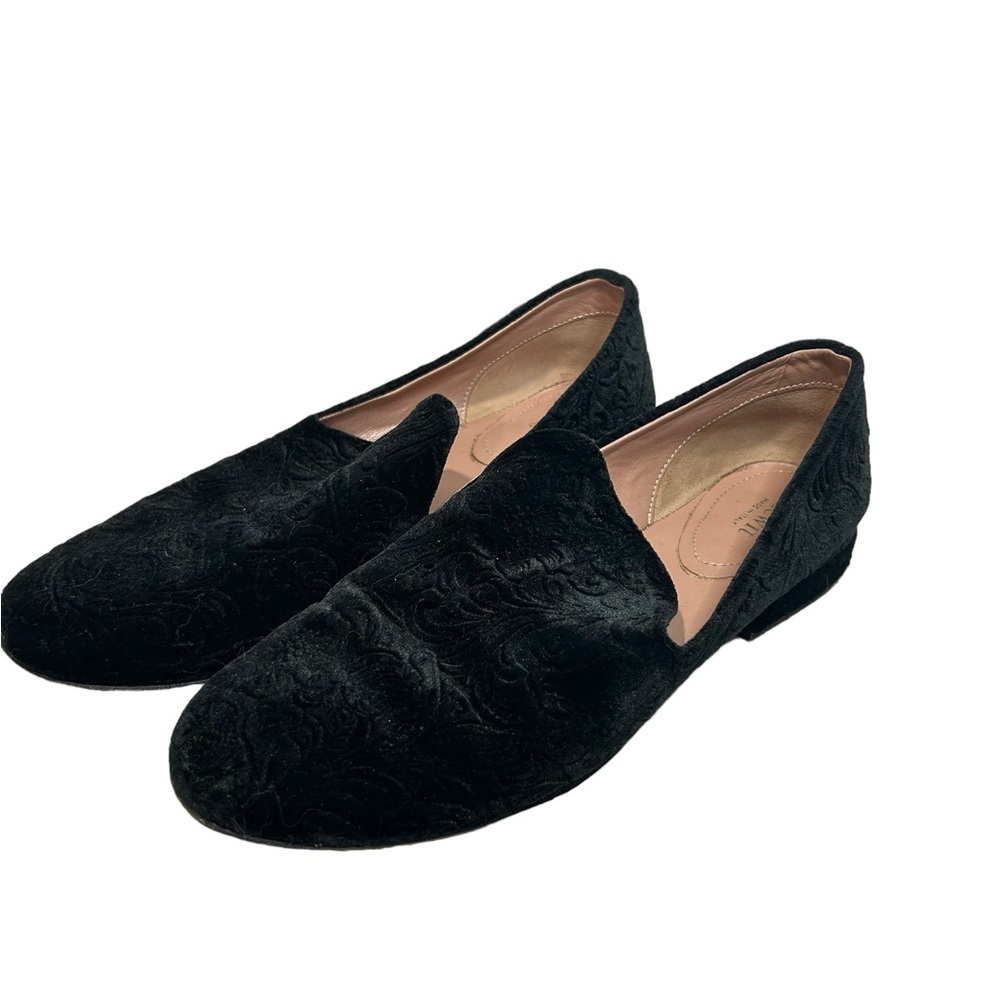 Lewit Loafers | black velvet embossed flat shoes | size 37 Italian made in Italy